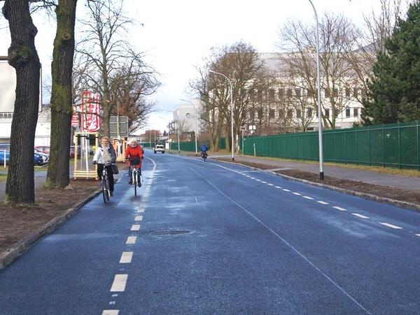 Fahrradschutzstreifen in der sanierten Lehnitzstra�e