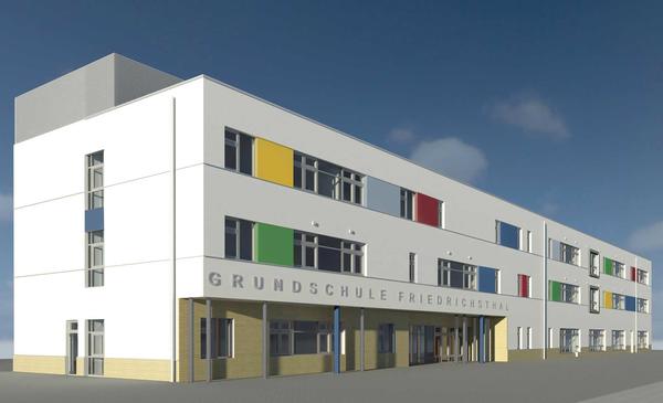 Der geplante Schulneubau bietet den Friedrichsthaler Grundsch�lern eine moderne Lernumgebung. Mit einem gro�en Au�enspielbereich ist auch f�r viel Platz f�r Spiel und Bewegung an der frischen Luft gesorgt.