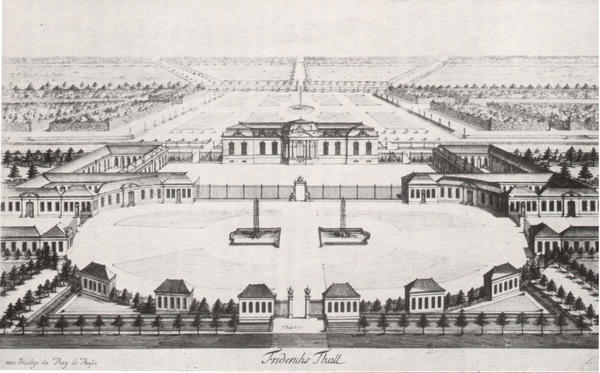 Abdruck eines zwischen 1699 und 1710 erstellten Kupferstiches von Schloss Friedrichsthal.