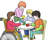 Leichte-Sprache_Kinder-am Tisch-spielend_160x136