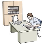 Leichte-Sprache_Schreibtisch-mit-B&uuml;romitarbeiter_160x155