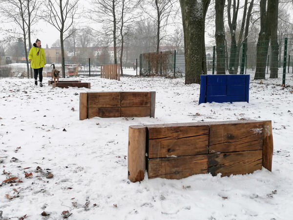 Oranienburgs Hundeauslaufgebiet in der Innenstadt wurde mit neuen Agility-Elementen ausgestattet.