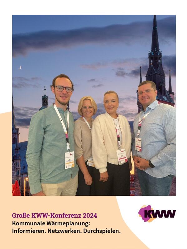 W�rmeplanungsteam der Stadt Oranienburg auf der Bundeskonferenz Kommunale W�rmeplanung 2024 in Halle: Jakob Swientek (Stadtwerke Oranienburg), Juliane Beyer (Oranienburg Holding), Johanna Hornig und Enrico Przibylla (Stadtverwaltung Oranienburg).