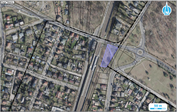 Lageplan: Kampfmittelsuche auf Freifl&auml;che am Bahnhof Sachsenhausen