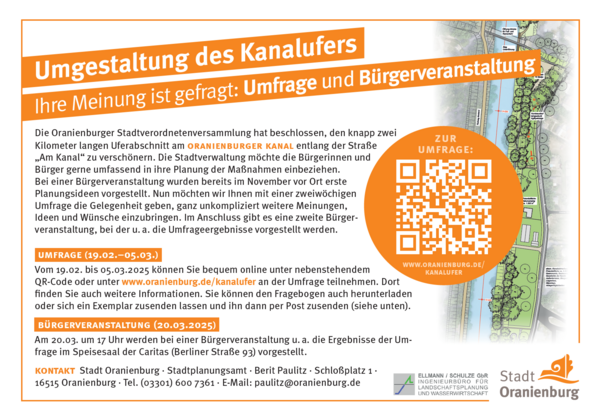 Anwohnerbefragung und -versammlung zur Neugestaltung des Kanalufers