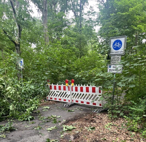 Der Radweg zwischen Grabowsee/Lungenheilst�tte und Bern�we kann wegen schwerer Sturmsch�den zurzeit nicht passiert werden.